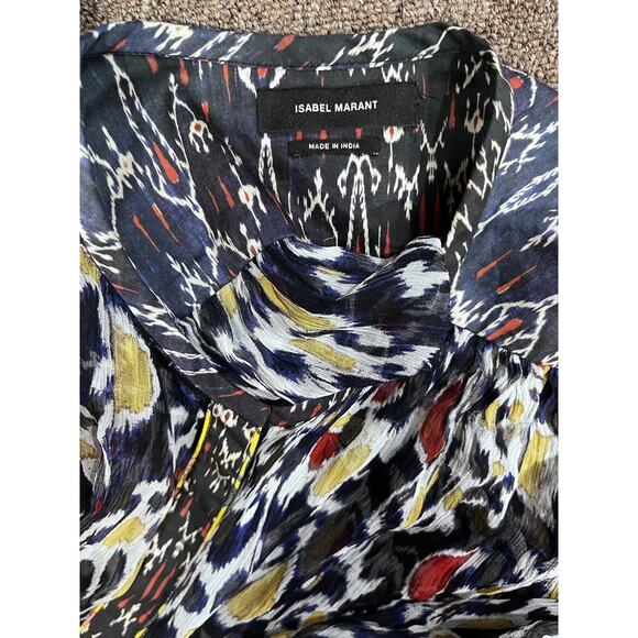 Isabel Marant Blouse Pilay Multi Printed Silk Sheer SZ 36/ US SM Long Sleeve Top - Picture 15 of 15